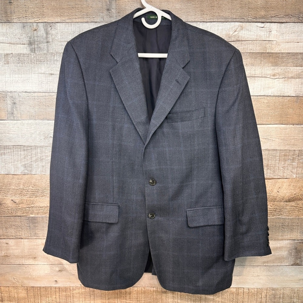 Lauren Ralph Lauren Mens Navy Plaid Silk Wool Blend Suit Jacket Blazer 40R